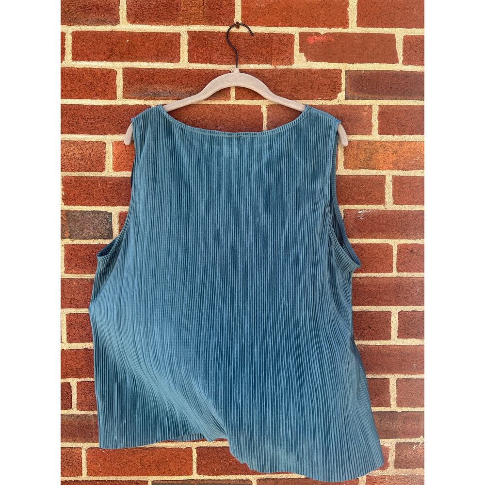 Rachel Zoe Blue Pleated Velvet Sleeveless Tank Top XL Textured Stretch Blouse - Picture 8 of 12